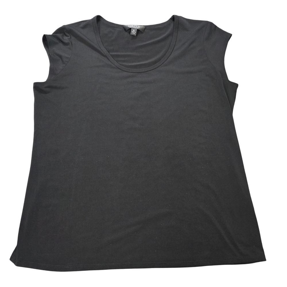 Kasper Separates Cap Sleeve Blouse Women's Size XL Black Scoop Neck Stretch